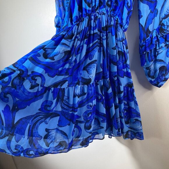 Womens Maude Vivante V Neck Ruffle Dress Long Sleeve Blue S #0 - Picture 5 of 9